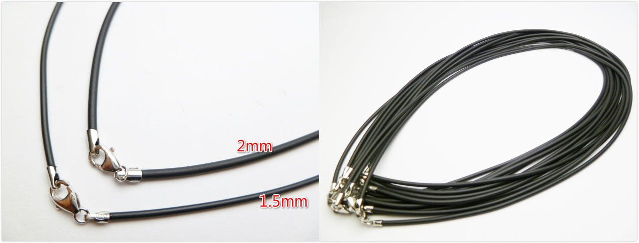 16" - 2.0mm Black Rubber Cord w/ 925 Silver Clasp